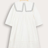 Dress with collar and embroidery - beige