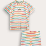 Striped Rib Pajama Set - Orange