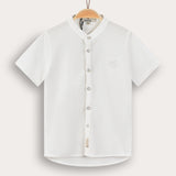 Waffle shirt with embroidered emblem - cream