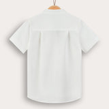 Waffle shirt with embroidered emblem - cream