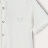 Button-down shirt with embroidered emblem - cream