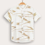 Abstract Print Button-Down Shirt - Beige