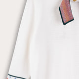 Ribbon-tied knit top - cream