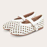 Perforated and studded doll shoes - ivory