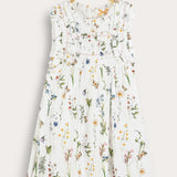 Floral sarafan with gathers - white