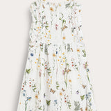 Floral sarafan with gathers - white
