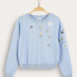 Knitted shirt with floral embroidery - light blue