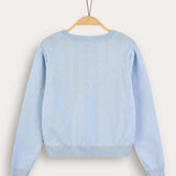 Knitted shirt with floral embroidery - light blue
