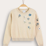 Knitted shirt with floral embroidery - beige