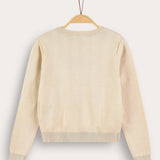 Knitted shirt with floral embroidery - beige