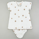 Baby Set with Flower Embroidery - White/Stone