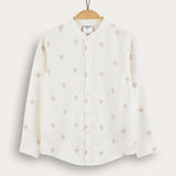 Vintage Motif Button-Down Shirt - Beige