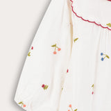 Button dress with floral embroidery - white