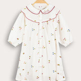 Button dress with floral embroidery - white