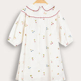Button dress with floral embroidery - white