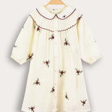 Button dress with floral embroidery - cream