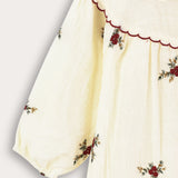 Button dress with floral embroidery - cream