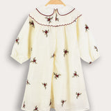 Button dress with floral embroidery - cream