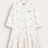 Plain/Baseball Print Polo Dress - Beige