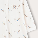 Plain/Baseball Print Polo Dress - Beige