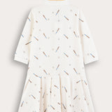 Plain/Baseball Print Polo Dress - Beige