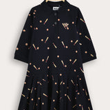 Plain polo dress/baseball print - navy print