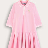 Plain/Baseball Print Polo Dress - Pink