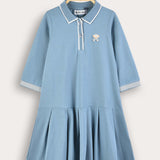 Plain/Baseball Print Polo Dress - Jeans