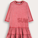 Washed dress with pleated skirts - purple