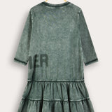 Washed dress with pleated skirts - green