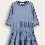 Washed dress with pleated skirts - blue