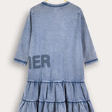 Washed dress with pleated skirts - blue