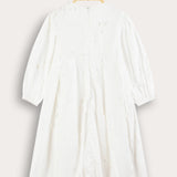 Shabbat dress with laser cut flowers - white