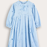 Shabbat dress with laser cut flowers - blue