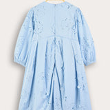 Shabbat dress with laser cut flowers - blue