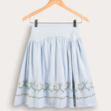 Embroidered skirt with lining - light blue