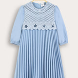 Shabbat dress with crochet combination - light blue