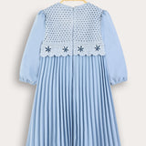 Shabbat dress with crochet combination - light blue