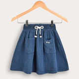 Pleated skirt with pockets - blue