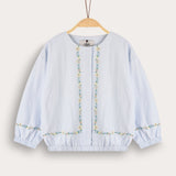 Embroidered puff sleeve shirt - light blue 