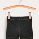 Short denim tights - black