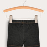 Short denim tights - black
