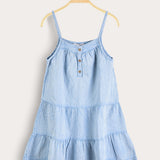 Tiered sarafan with straps - light blue