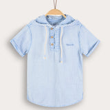 Hooded sweatshirt with buttons - light blue