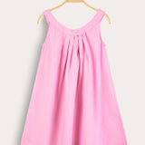 Strappy sarafan with pleats - pink
