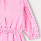 Tiered dress with gathers and ribbon - pink