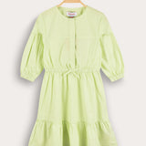 Tiered dress with gathers and ribbon - Lime
