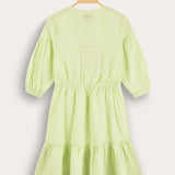 Tiered dress with gathers and ribbon - Lime