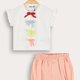 Baby set with bow ties - peach