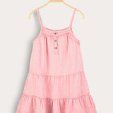 Tiered sarafan with straps - pink